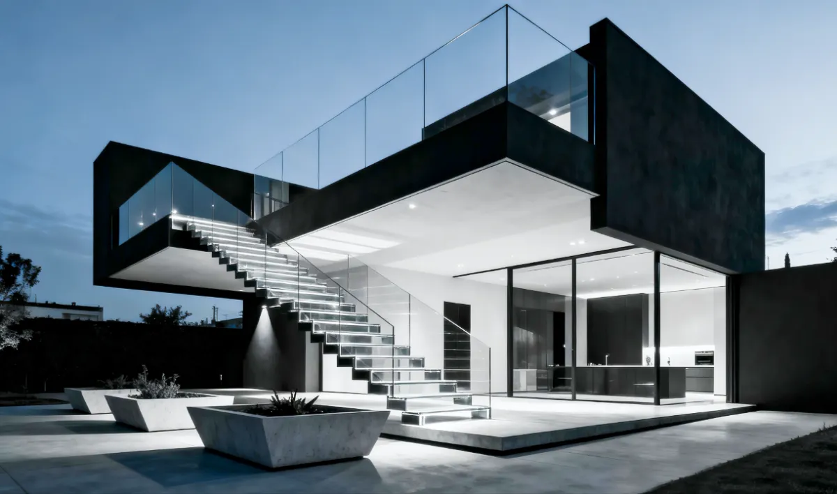 Outdoor glass railing with slim profile for balcony use, weather-resistant SS304 brackets, and safety glass panels for residential and commercial buildings